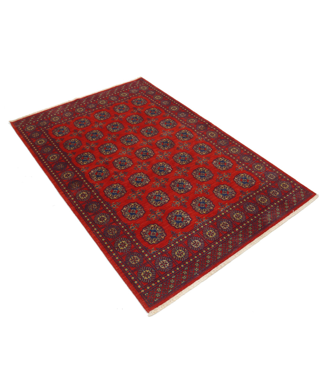 Ajrak 4'0'' X 6'0'' Power-Loomed Wool-Bamboo Silk Rug 4'0'' x 6'0'' (120 X 180) / Red / Blue