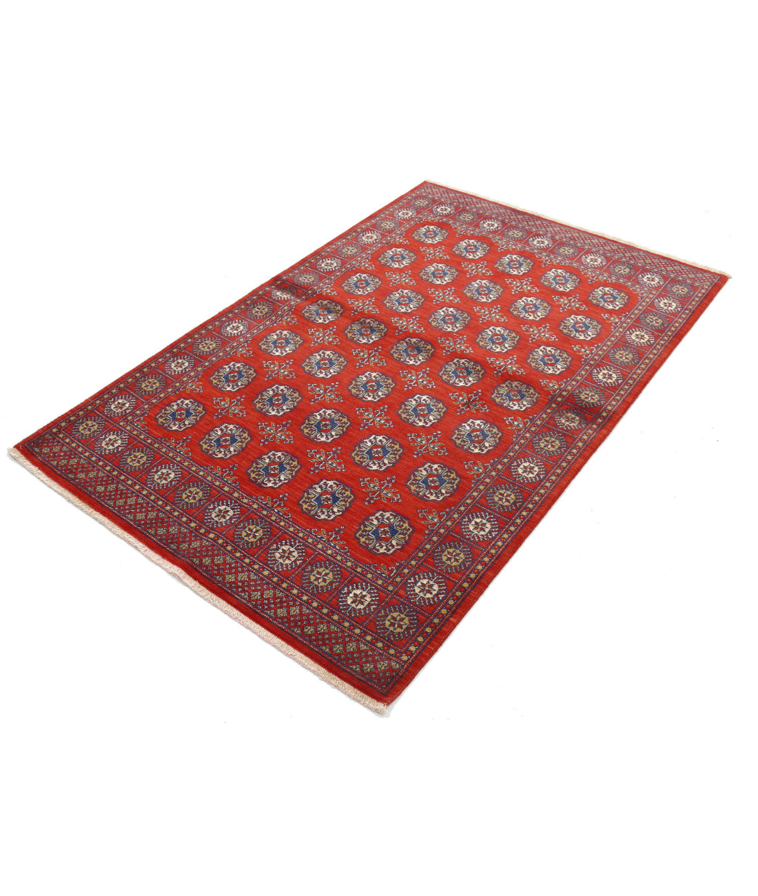 Ajrak 4'0'' X 6'0'' Power-Loomed Wool-Bamboo Silk Rug 4'0'' x 6'0'' (120 X 180) / Red / Blue