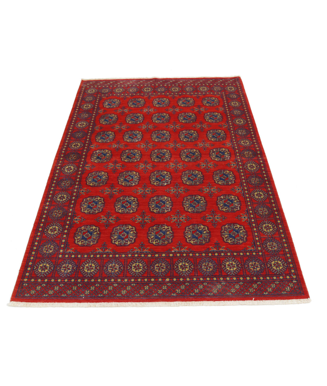 Ajrak 4'0'' X 6'0'' Power-Loomed Wool-Bamboo Silk Rug 4'0'' x 6'0'' (120 X 180) / Red / Blue
