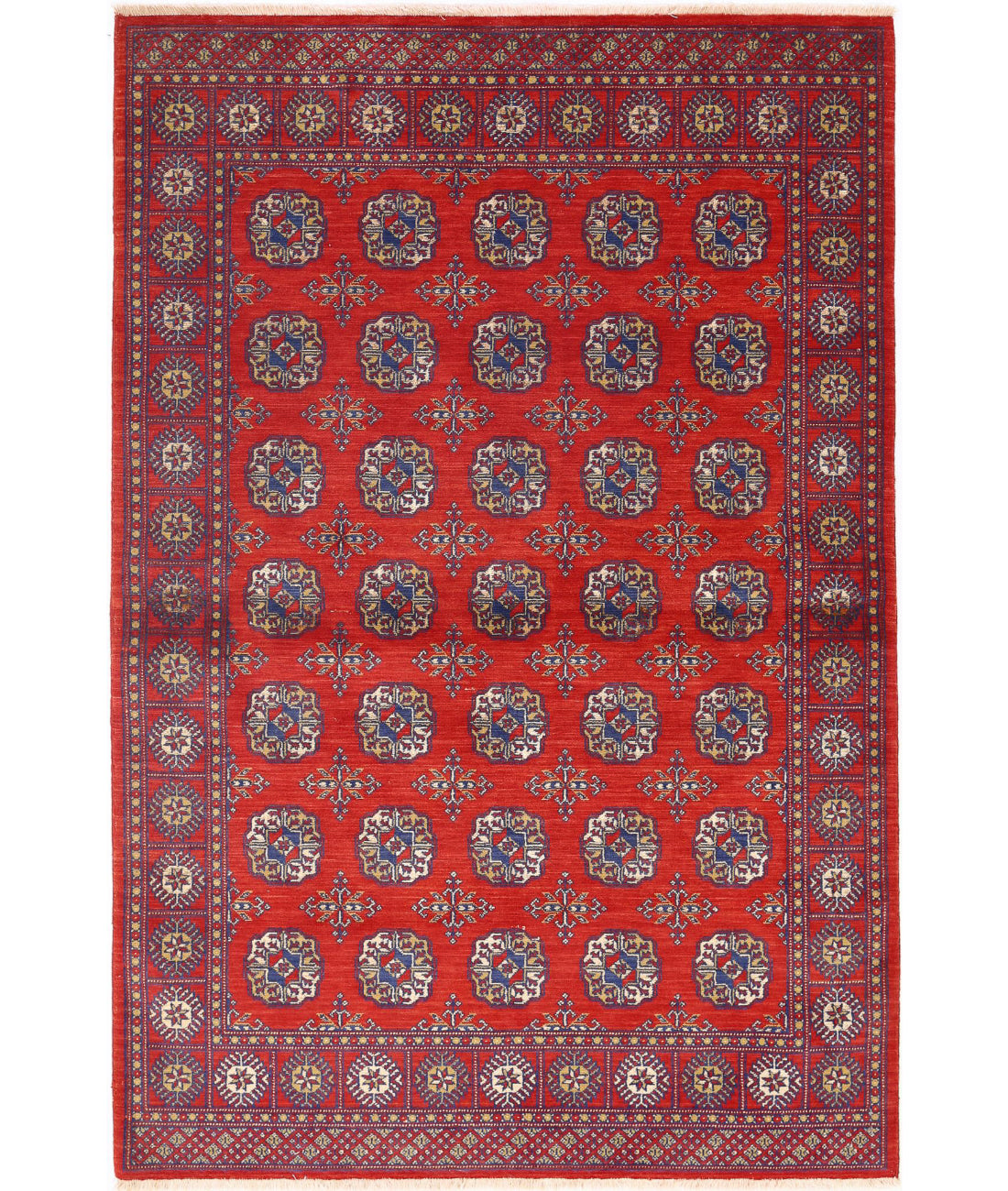 Ajrak 4'0'' X 6'0'' Power-Loomed Wool-Bamboo Silk Rug 4'0'' x 6'0'' (120 X 180) / Red / Blue