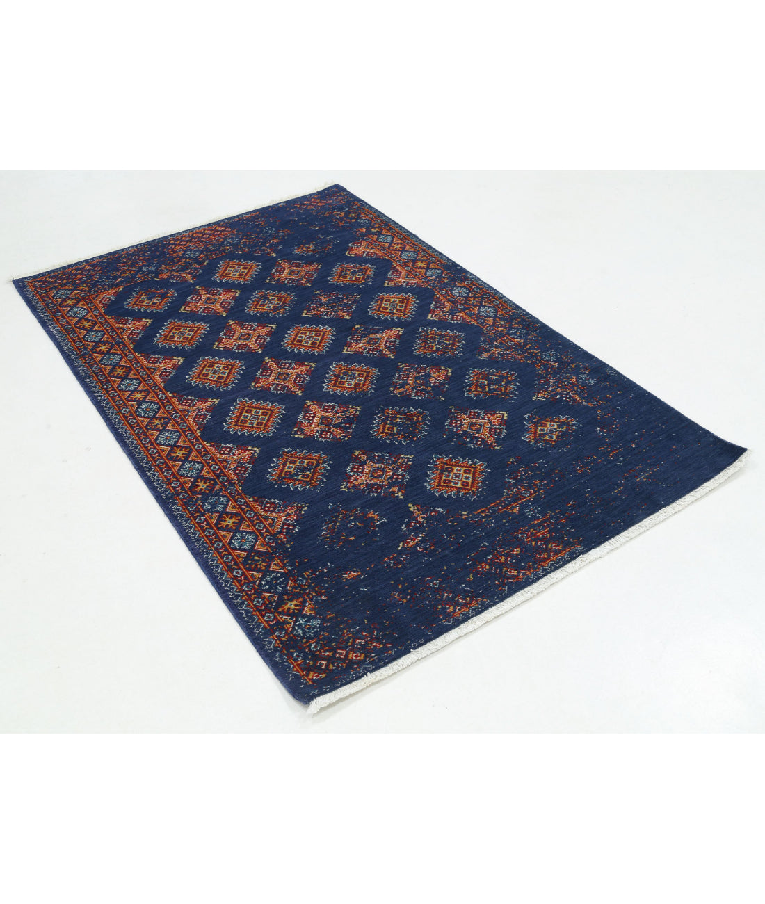 Ajrak 3'11'' X 6'0'' Power-Loomed Wool-Bamboo Silk Rug 3'11'' x 6'0'' (118 X 180) / Blue / Red