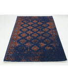 Ajrak 3'11'' X 6'0'' Power-Loomed Wool-Bamboo Silk Rug 3'11'' x 6'0'' (118 X 180) / Blue / Red