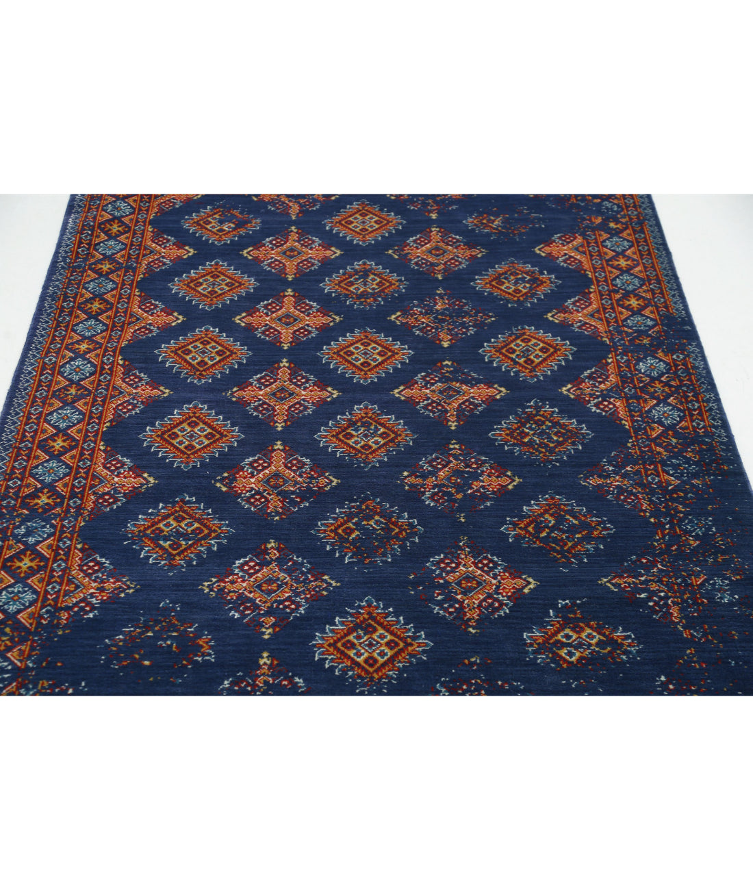 Ajrak 3'11'' X 6'0'' Power-Loomed Wool-Bamboo Silk Rug 3'11'' x 6'0'' (118 X 180) / Blue / Red