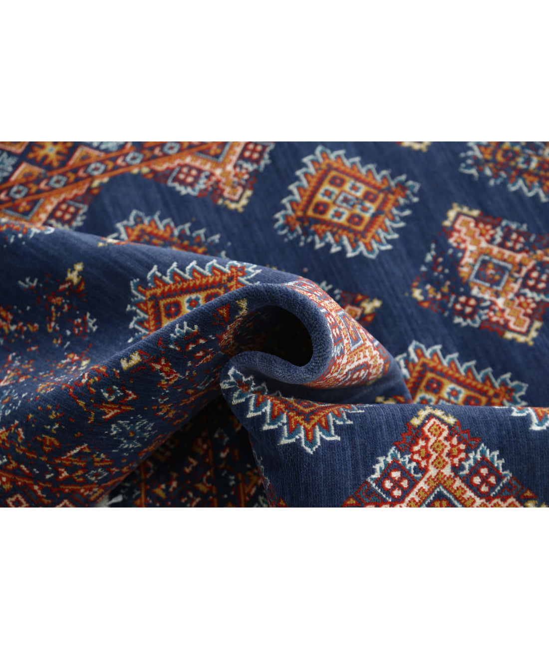 Ajrak 3'11'' X 6'0'' Power-Loomed Wool-Bamboo Silk Rug 3'11'' x 6'0'' (118 X 180) / Blue / Red