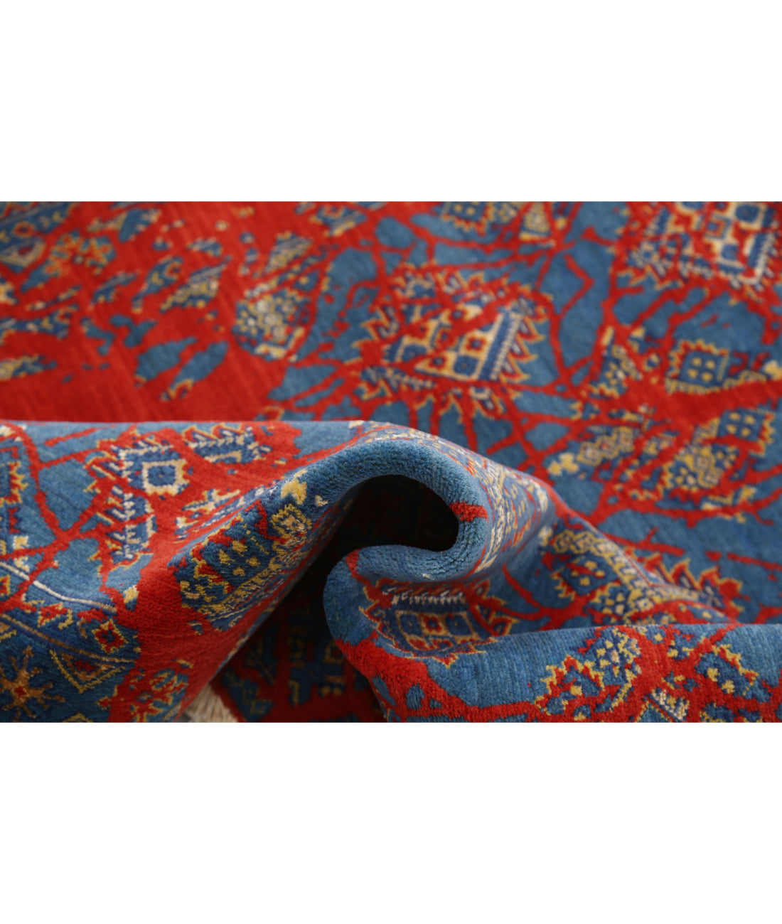 Ajrak 4'0'' X 6'0'' Power-Loomed Wool-Bamboo Silk Rug 4'0'' x 6'0'' (120 X 180) / Red / Blue