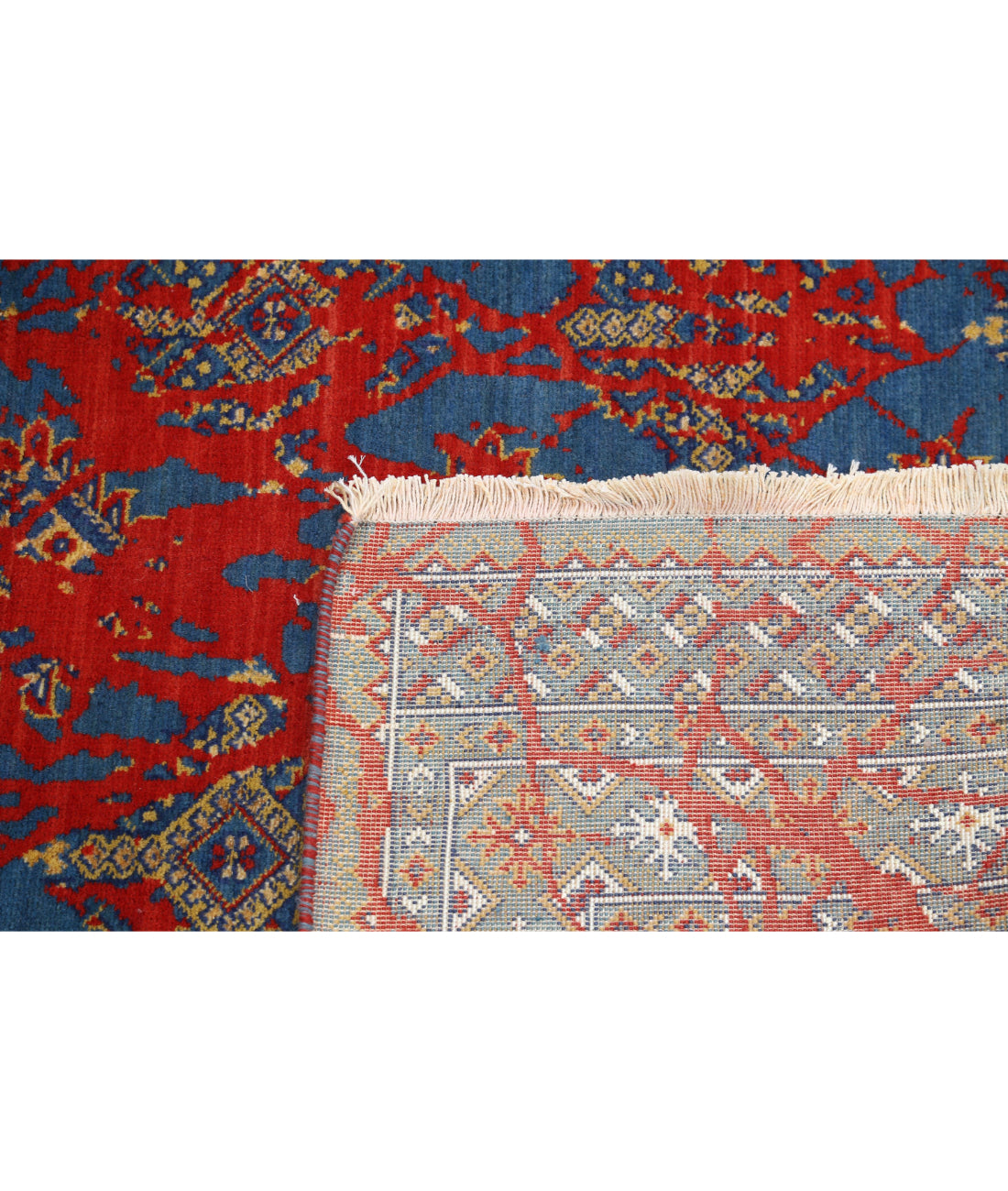 Ajrak 4'0'' X 6'0'' Power-Loomed Wool-Bamboo Silk Rug 4'0'' x 6'0'' (120 X 180) / Red / Blue
