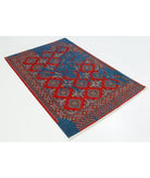 Ajrak 3'11'' X 6'1'' Power-Loomed Wool-Bamboo Silk Rug 3'11'' x 6'1'' (118 X 183) / Blue / Red