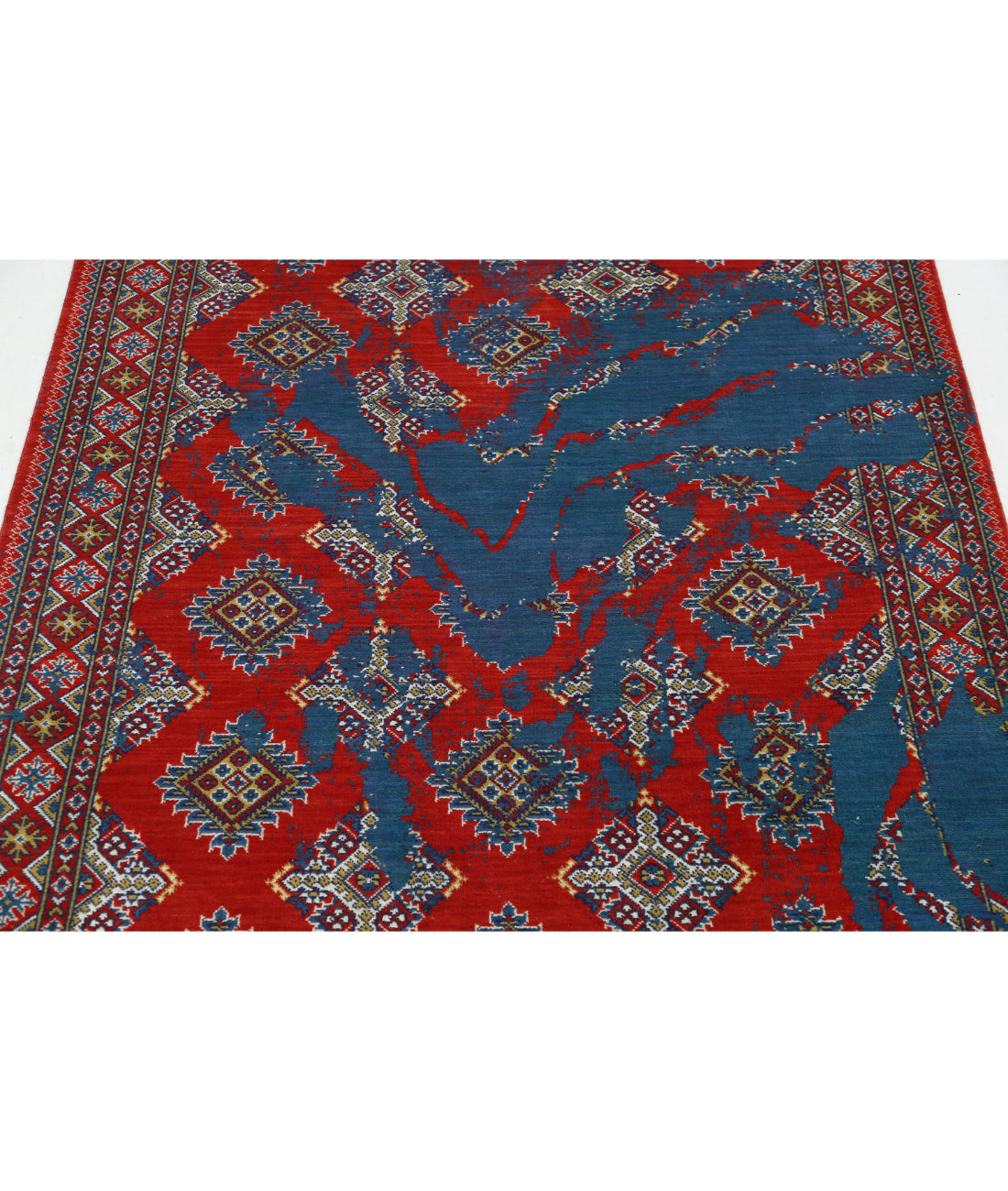 Ajrak 3'11'' X 6'1'' Power-Loomed Wool-Bamboo Silk Rug 3'11'' x 6'1'' (118 X 183) / Blue / Red