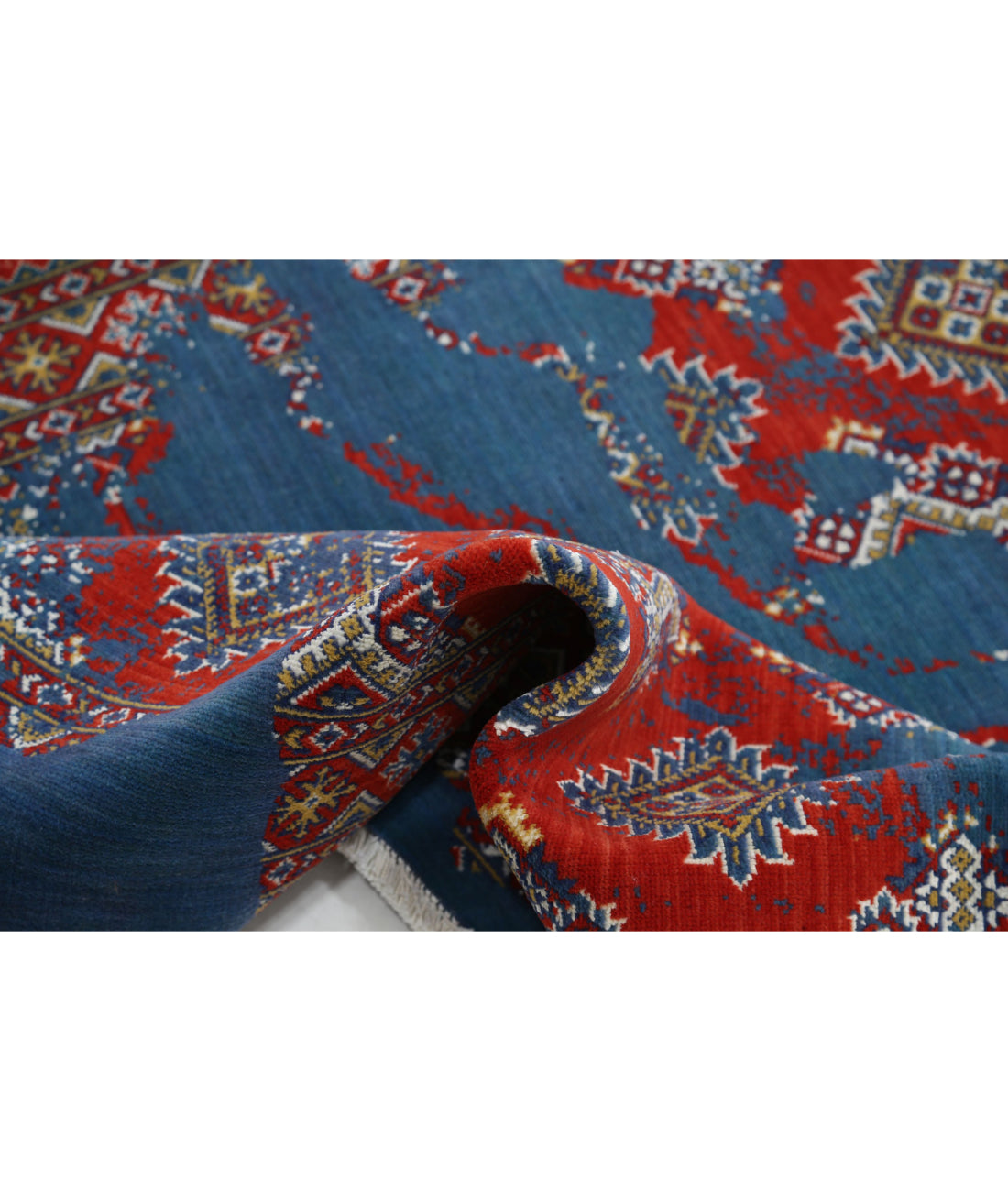 Ajrak 3'11'' X 6'1'' Power-Loomed Wool-Bamboo Silk Rug 3'11'' x 6'1'' (118 X 183) / Blue / Red