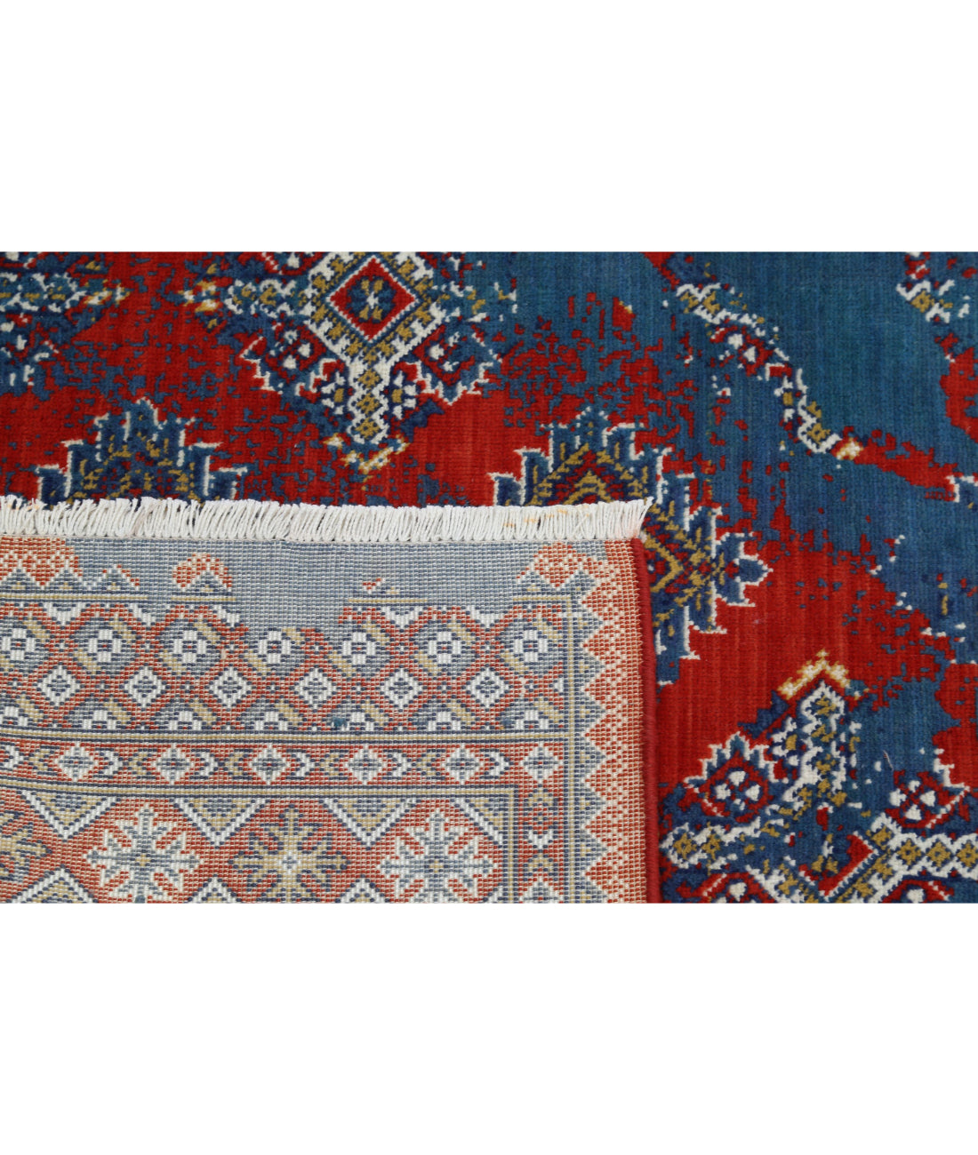 Ajrak 3'11'' X 6'1'' Power-Loomed Wool-Bamboo Silk Rug 3'11'' x 6'1'' (118 X 183) / Blue / Red