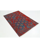 Ajrak 3'11'' X 6'0'' Power-Loomed Wool-Bamboo Silk Rug 3'11'' x 6'0'' (118 X 180) / Red / Blue