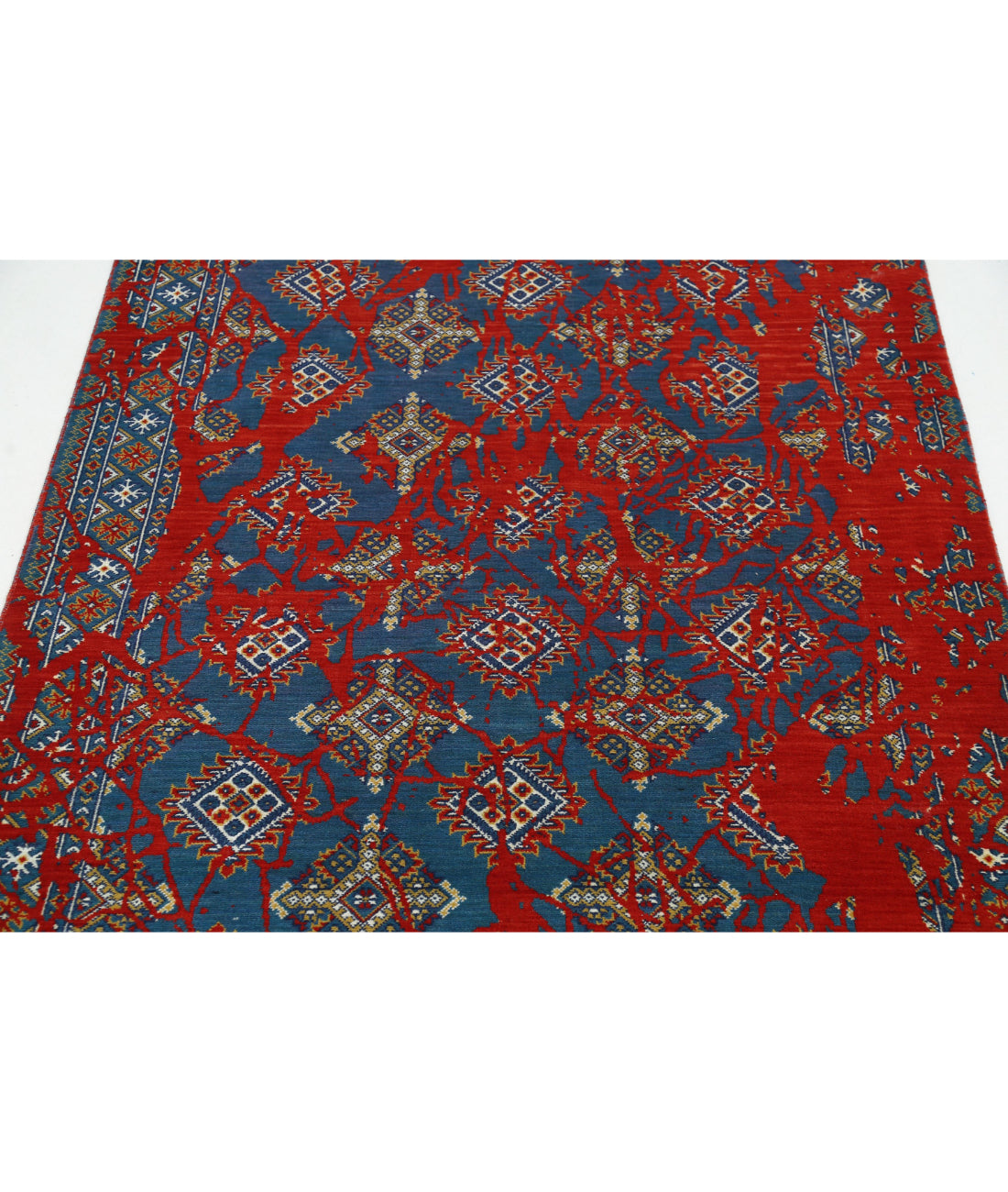 Ajrak 3'11'' X 6'0'' Power-Loomed Wool-Bamboo Silk Rug 3'11'' x 6'0'' (118 X 180) / Red / Blue