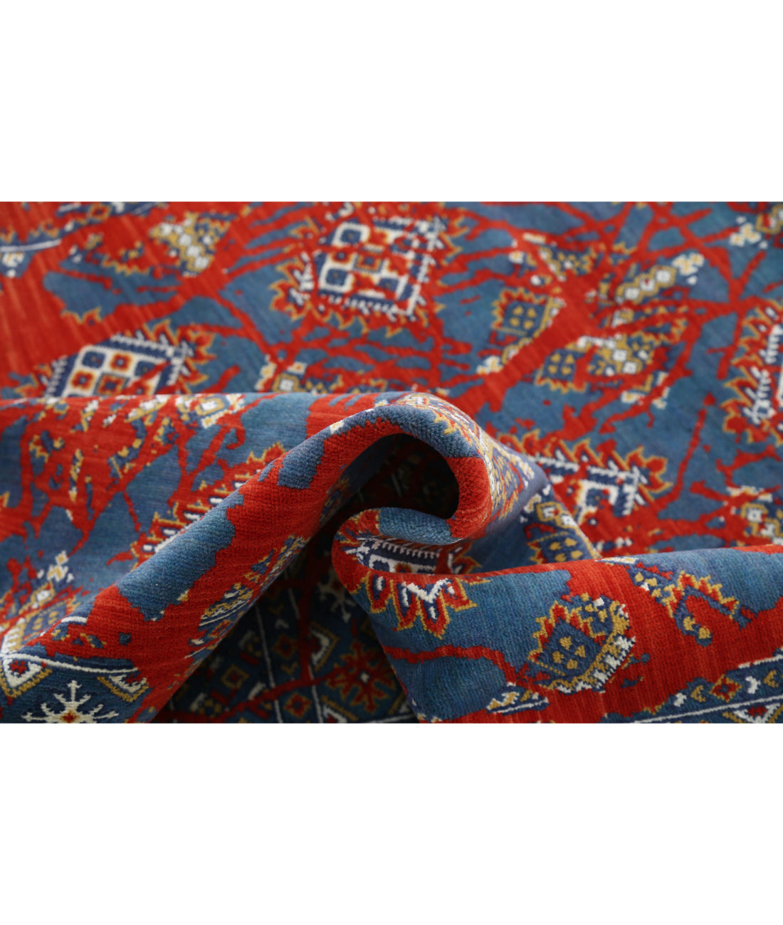 Ajrak 3'11'' X 6'0'' Power-Loomed Wool-Bamboo Silk Rug 3'11'' x 6'0'' (118 X 180) / Red / Blue