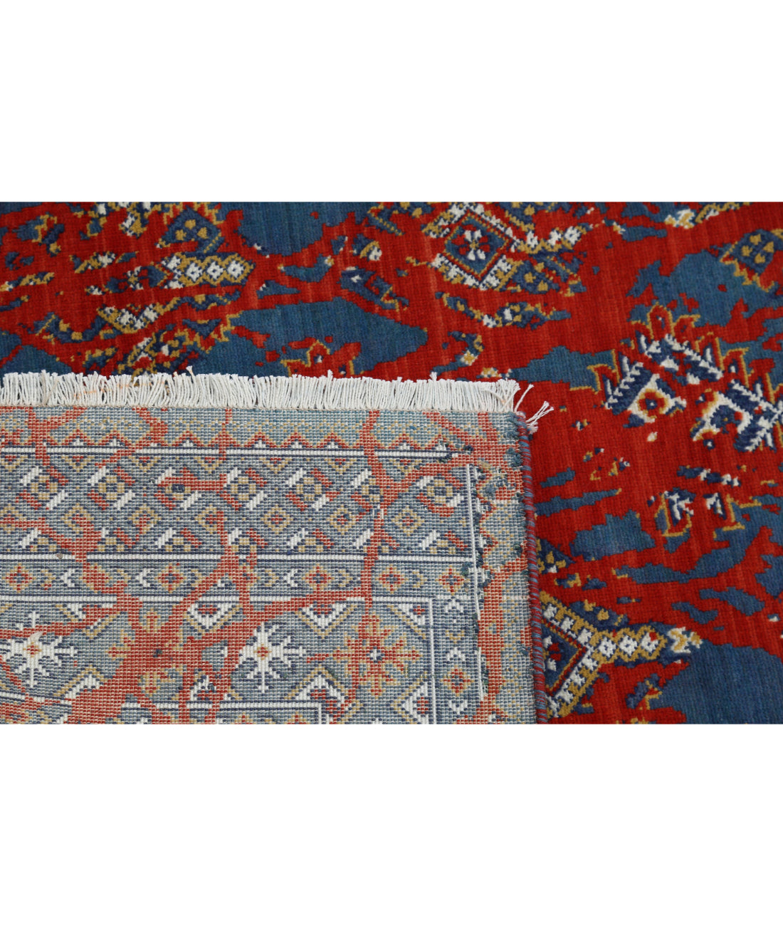 Ajrak 3'11'' X 6'0'' Power-Loomed Wool-Bamboo Silk Rug 3'11'' x 6'0'' (118 X 180) / Red / Blue