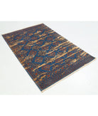 Ajrak 4'0'' X 6'1'' Power-Loomed Wool-Bamboo Silk Rug 4'0'' x 6'1'' (120 X 183) / Blue / Red