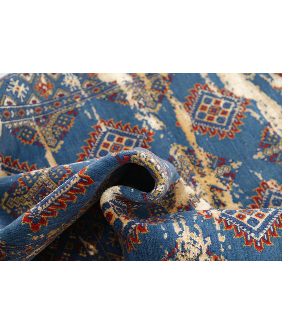 Ajrak 4'0'' X 6'1'' Power-Loomed Wool-Bamboo Silk Rug 4'0'' x 6'1'' (120 X 183) / Blue / Red