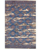 Ajrak 4'0'' X 6'1'' Power-Loomed Wool-Bamboo Silk Rug 4'0'' x 6'1'' (120 X 183) / Blue / Red