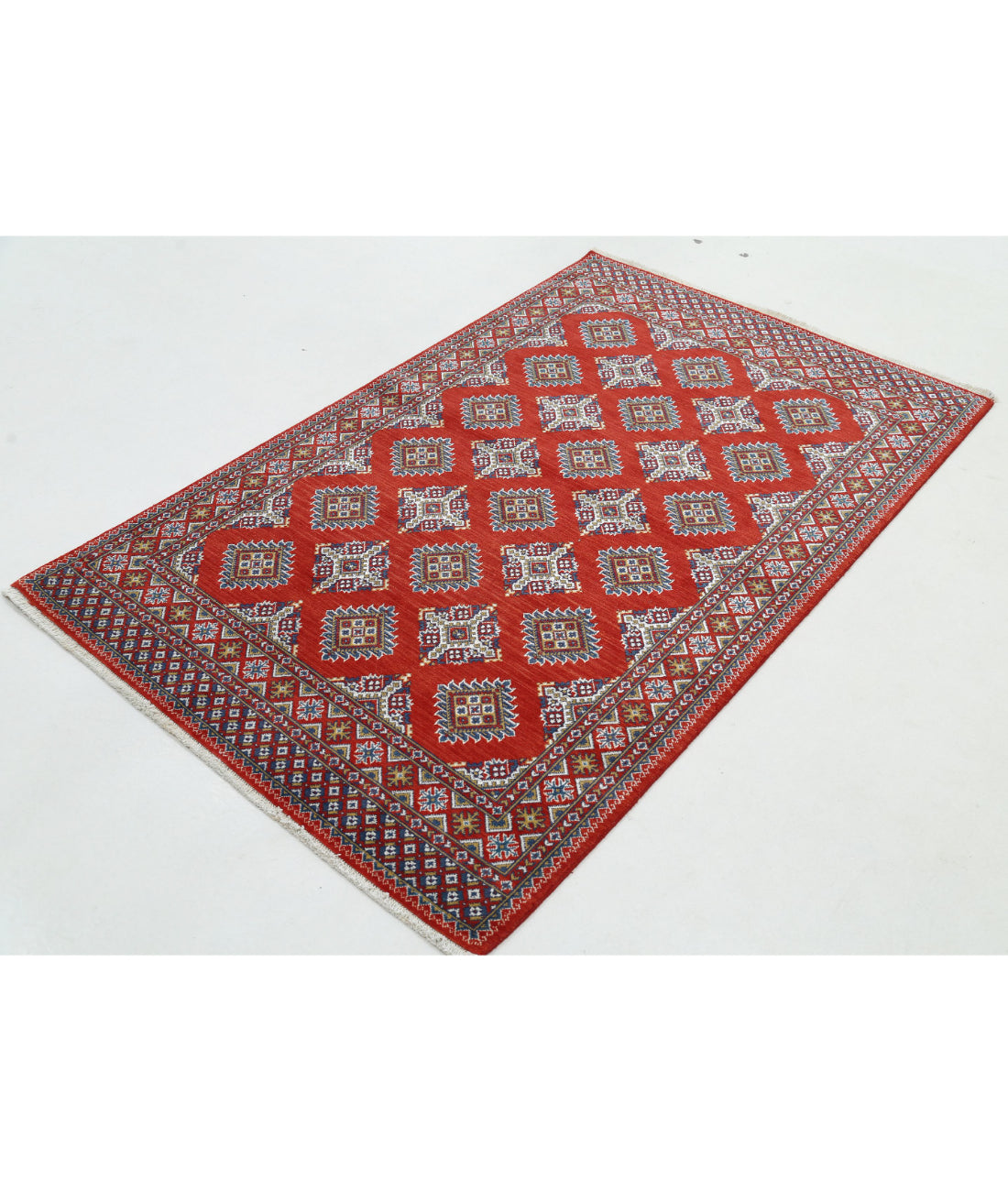 Ajrak 3'11'' X 6'0'' Power-Loomed Wool-Bamboo Silk Rug 3'11'' x 6'0'' (118 X 180) / Red / Blue