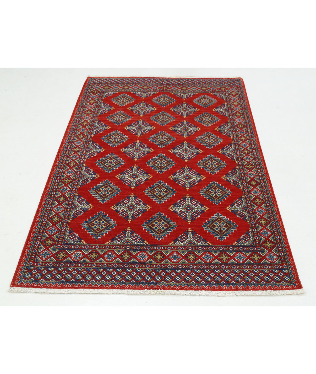 Ajrak 3'11'' X 6'0'' Power-Loomed Wool-Bamboo Silk Rug 3'11'' x 6'0'' (118 X 180) / Red / Blue