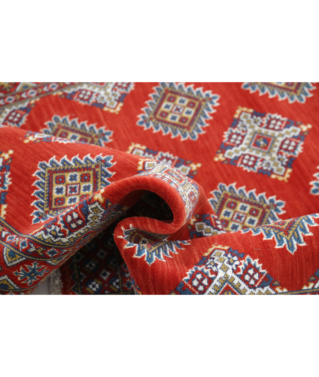 Ajrak 3'11'' X 6'0'' Power-Loomed Wool-Bamboo Silk Rug 3'11'' x 6'0'' (118 X 180) / Red / Blue