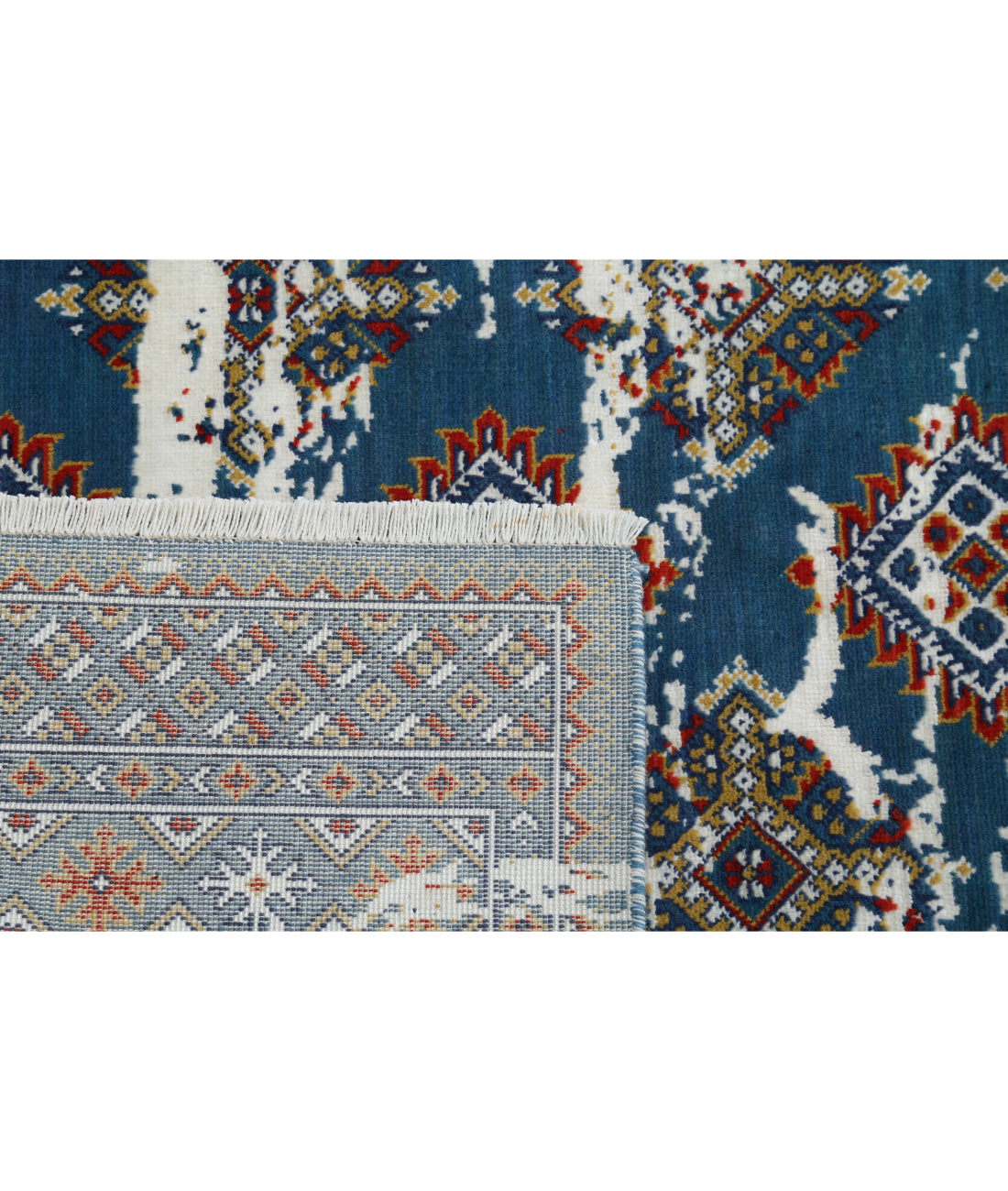 Ajrak 4'0'' X 6'1'' Power-Loomed Wool-Bamboo Silk Rug 4'0'' x 6'1'' (120 X 183) / Blue / Red