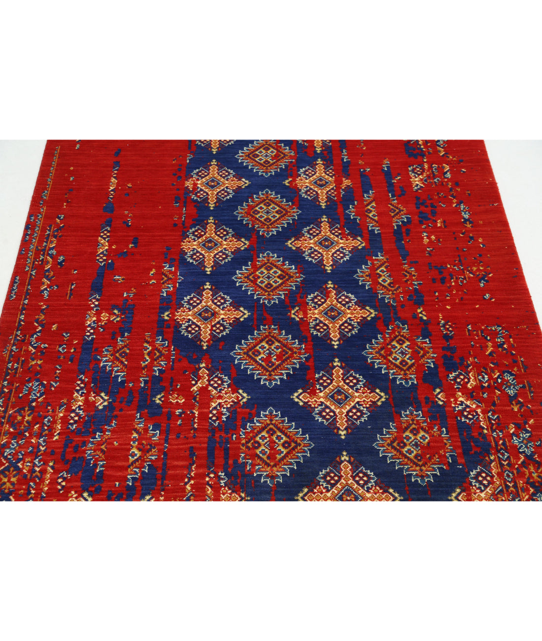 Ajrak 3'11'' X 6'0'' Power-Loomed Wool-Bamboo Silk Rug 3'11'' x 6'0'' (118 X 180) / Red / Blue