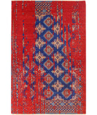 Ajrak 3'11'' X 6'0'' Power-Loomed Wool-Bamboo Silk Rug 3'11'' x 6'0'' (118 X 180) / Red / Blue