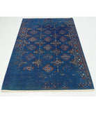 Ajrak 4'0'' X 6'0'' Power-Loomed Wool-Bamboo Silk Rug 4'0'' x 6'0'' (120 X 180) / Blue / Ivory