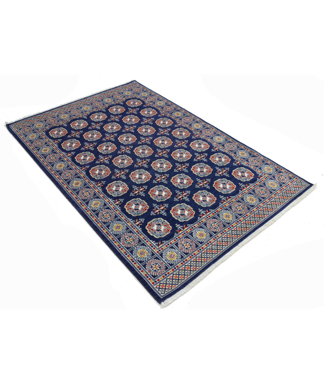 Ajrak 3'11'' X 6'0'' Power-Loomed Wool-Bamboo Silk Rug 3'11'' x 6'0'' (118 X 180) / Blue / Ivory