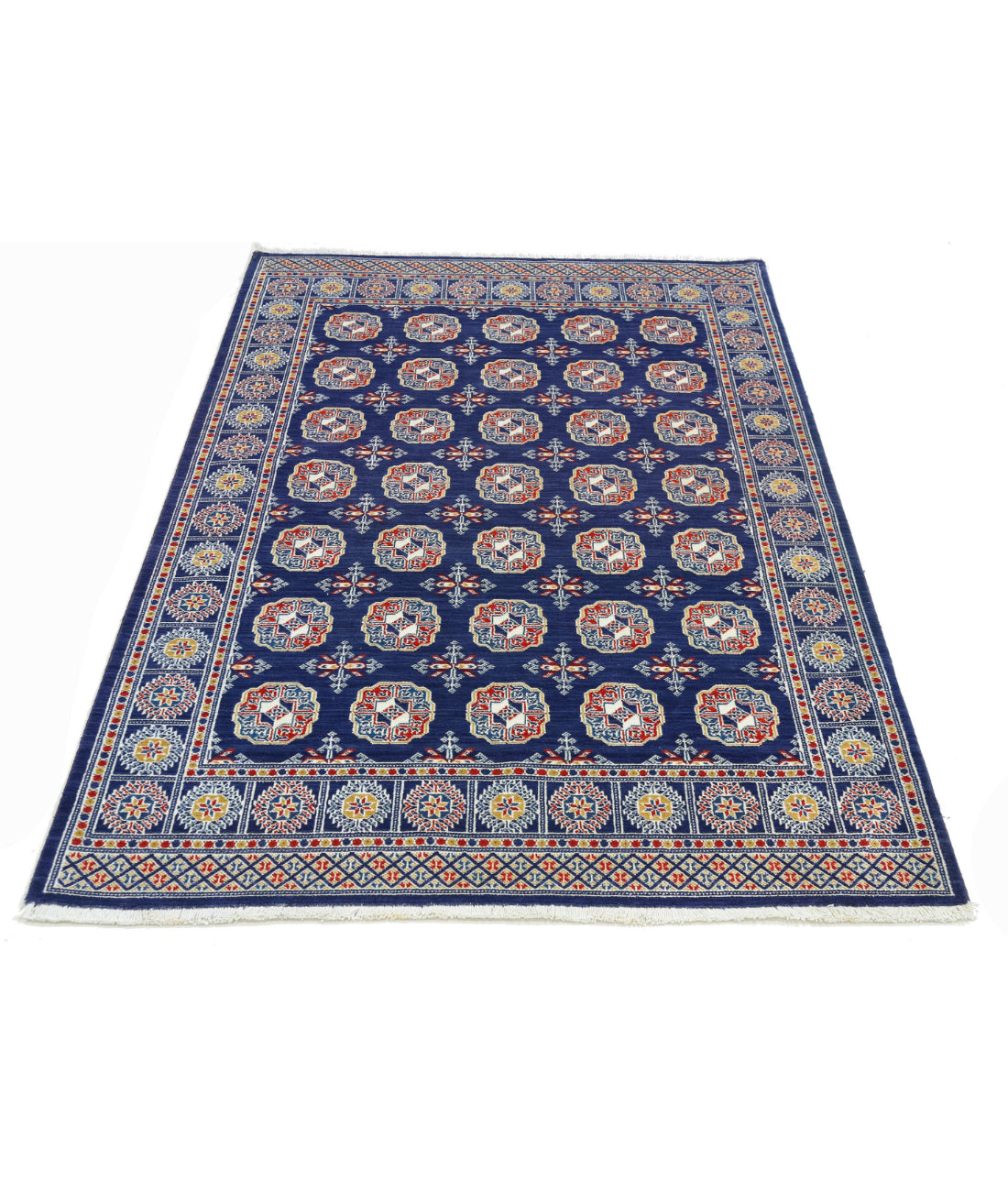 Ajrak 3'11'' X 6'0'' Power-Loomed Wool-Bamboo Silk Rug 3'11'' x 6'0'' (118 X 180) / Blue / Ivory