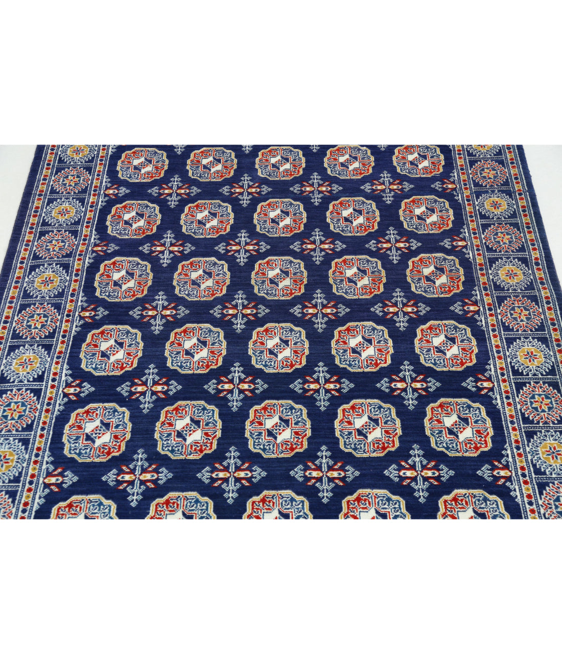Ajrak 3'11'' X 6'0'' Power-Loomed Wool-Bamboo Silk Rug 3'11'' x 6'0'' (118 X 180) / Blue / Ivory