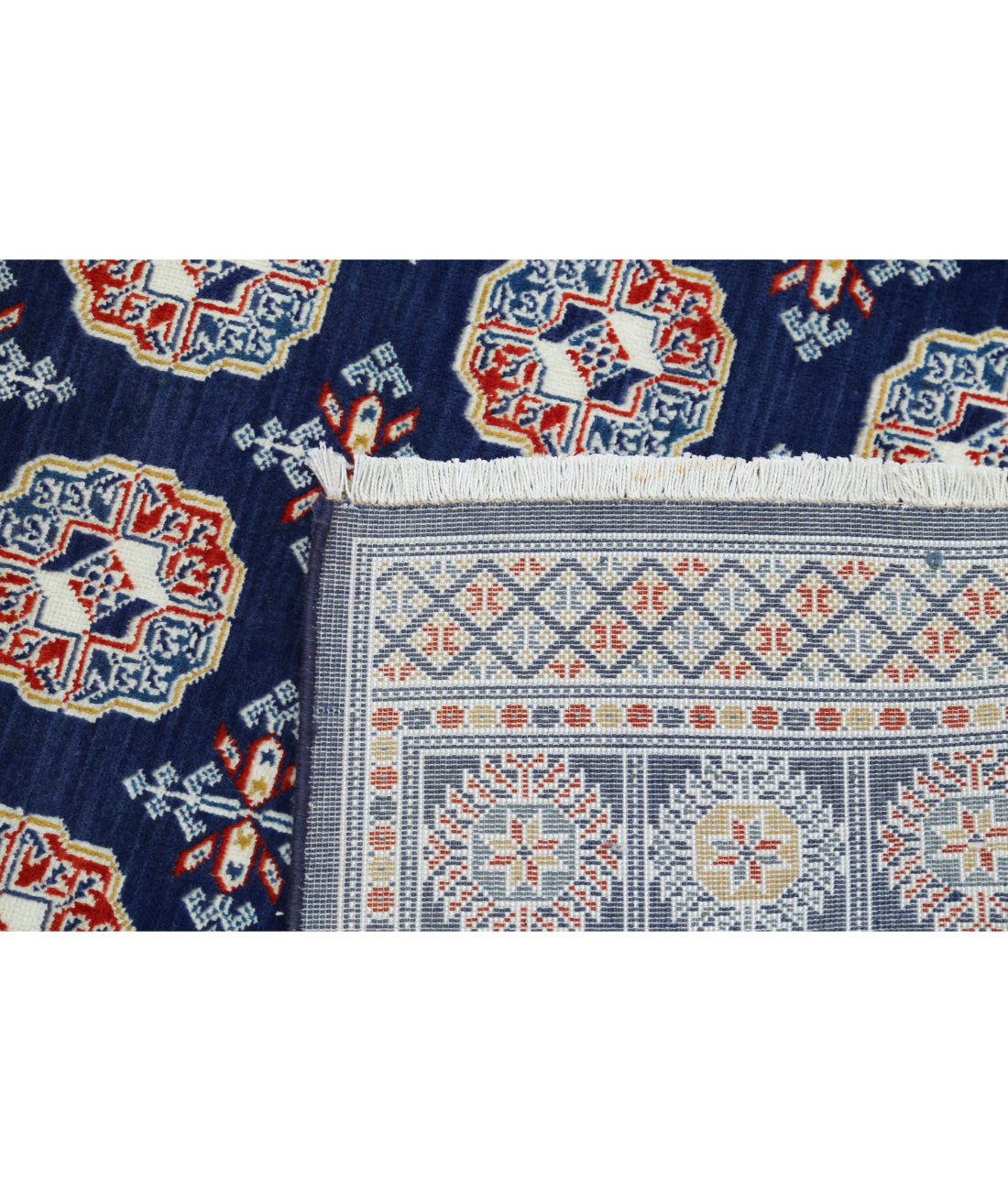 Ajrak 3'11'' X 6'0'' Power-Loomed Wool-Bamboo Silk Rug 3'11'' x 6'0'' (118 X 180) / Blue / Ivory