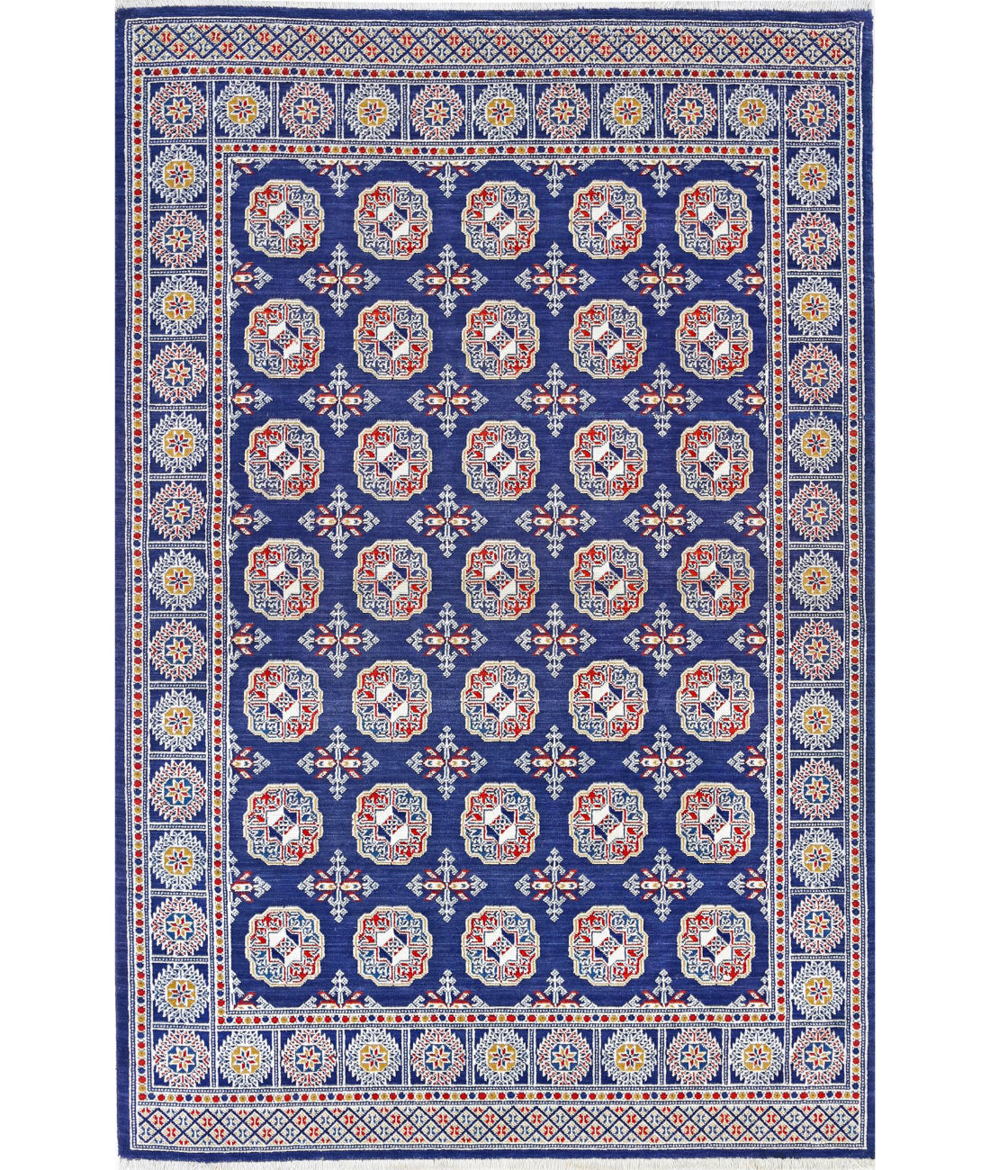 Ajrak 3'11'' X 6'0'' Power-Loomed Wool-Bamboo Silk Rug 3'11'' x 6'0'' (118 X 180) / Blue / Ivory