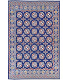 Ajrak 3'11'' X 6'0'' Power-Loomed Wool-Bamboo Silk Rug 3'11'' x 6'0'' (118 X 180) / Blue / Ivory