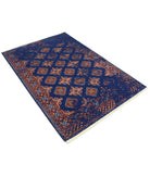 Ajrak 4'0'' X 6'0'' Power-Loomed Wool-Bamboo Silk Rug 4'0'' x 6'0'' (120 X 180) / Blue / Red