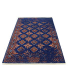 Ajrak 4'0'' X 6'0'' Power-Loomed Wool-Bamboo Silk Rug 4'0'' x 6'0'' (120 X 180) / Blue / Red