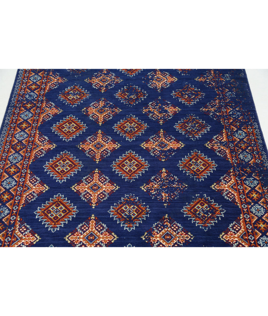 Ajrak 4'0'' X 6'0'' Power-Loomed Wool-Bamboo Silk Rug 4'0'' x 6'0'' (120 X 180) / Blue / Red