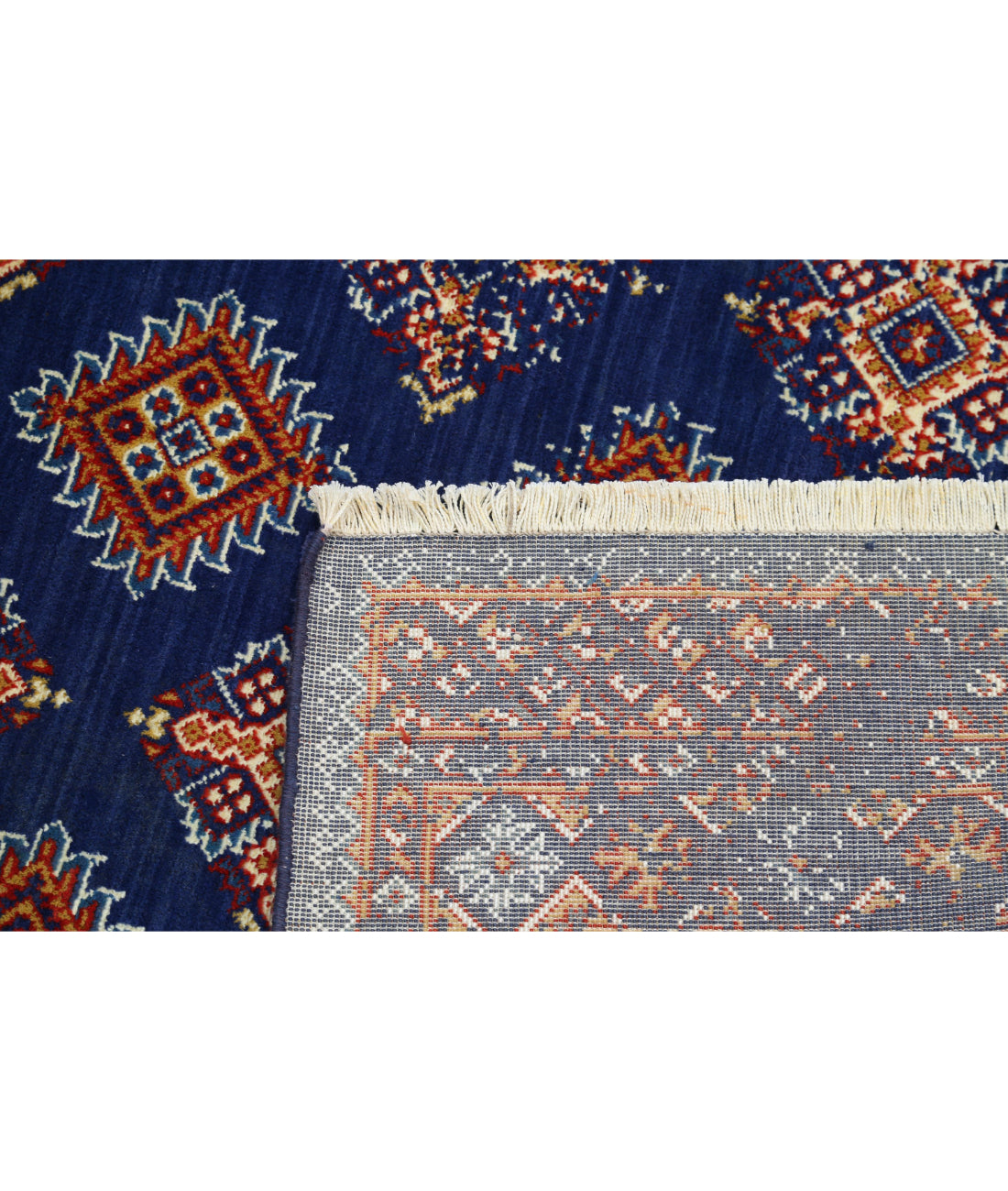 Ajrak 4'0'' X 6'0'' Power-Loomed Wool-Bamboo Silk Rug 4'0'' x 6'0'' (120 X 180) / Blue / Red