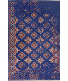 Ajrak 4'0'' X 6'0'' Power-Loomed Wool-Bamboo Silk Rug 4'0'' x 6'0'' (120 X 180) / Blue / Red