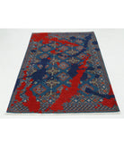 Ajrak 3'7'' X 6'1'' Power-Loomed Wool-Bamboo Silk Rug 3'7'' x 6'1'' (108 X 183) / Blue / Red