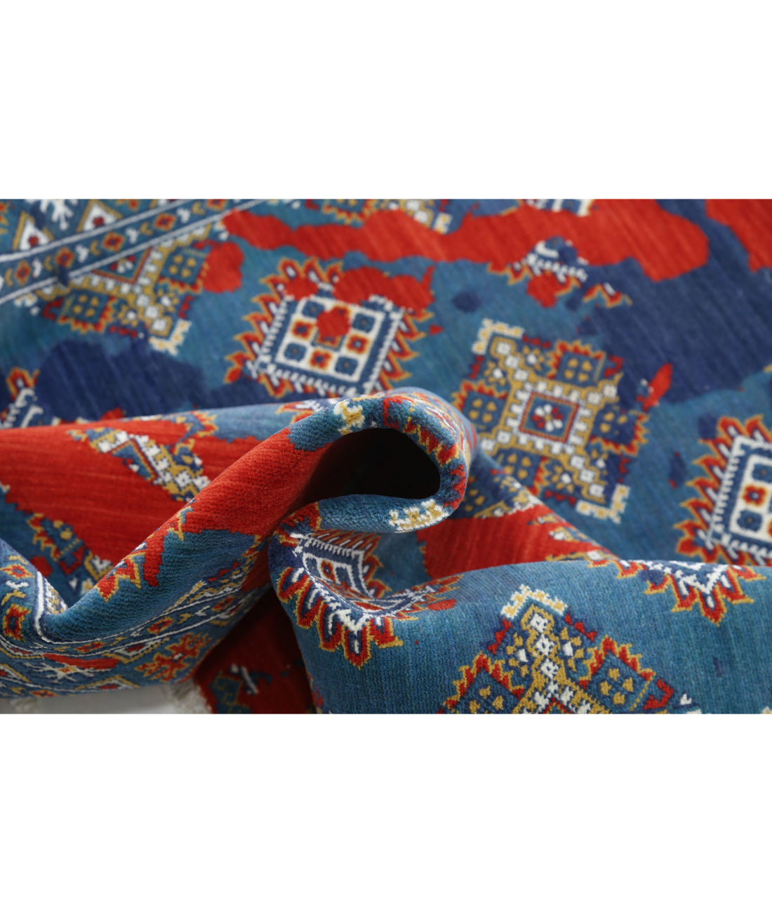 Ajrak 3'7'' X 6'1'' Power-Loomed Wool-Bamboo Silk Rug 3'7'' x 6'1'' (108 X 183) / Blue / Red