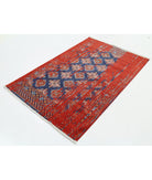 Ajrak 4'0'' X 6'0'' Power-Loomed Wool-Bamboo Silk Rug 4'0'' x 6'0'' (120 X 180) / Red / Blue