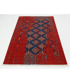 Ajrak 4'0'' X 6'0'' Power-Loomed Wool-Bamboo Silk Rug 4'0'' x 6'0'' (120 X 180) / Red / Blue