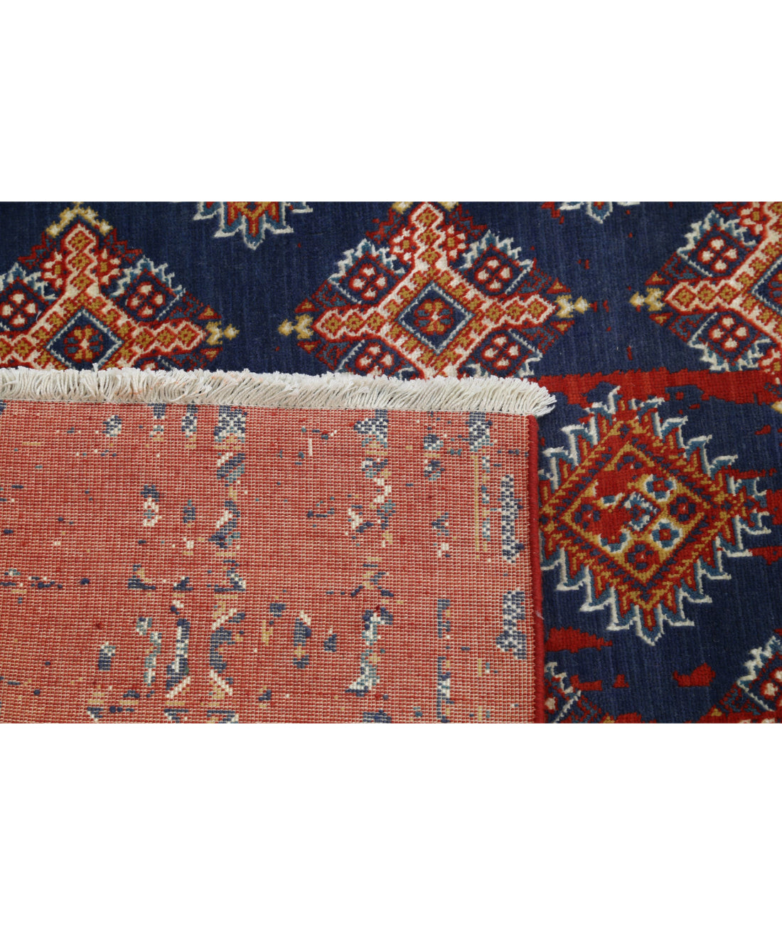 Ajrak 4'0'' X 6'0'' Power-Loomed Wool-Bamboo Silk Rug 4'0'' x 6'0'' (120 X 180) / Red / Blue