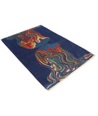 Dhanak 4'0'' X 5'10'' Power-Loomed Wool-Bamboo Silk Rug 4'0'' x 5'10'' (120 X 175) / Blue / Red