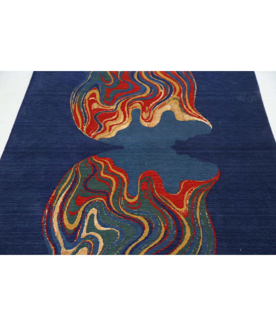 Dhanak 4'0'' X 5'10'' Power-Loomed Wool-Bamboo Silk Rug 4'0'' x 5'10'' (120 X 175) / Blue / Red