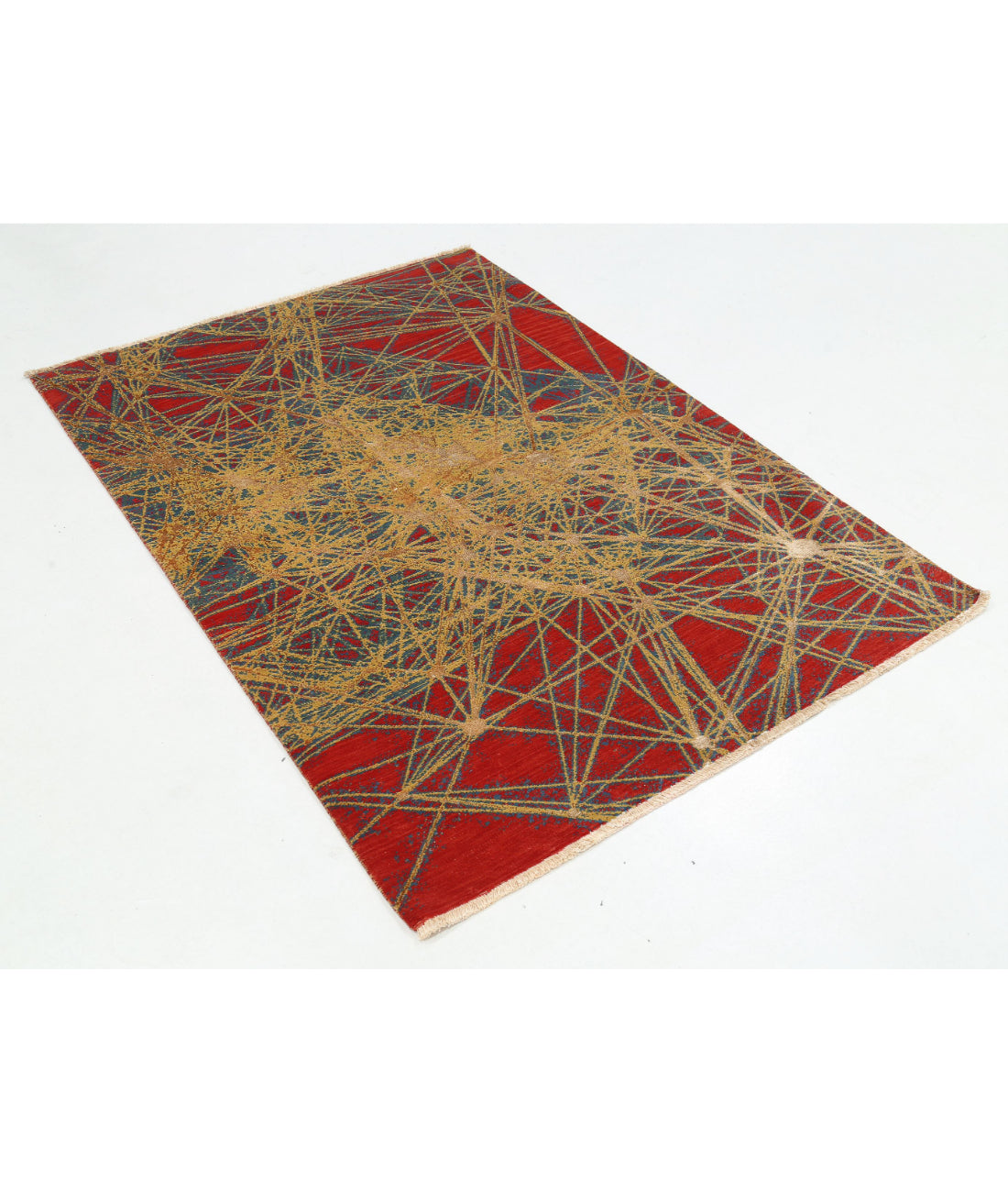 Dhanak 4'0'' X 5'10'' Power-Loomed Wool-Bamboo Silk Rug 4'0'' x 5'10'' (120 X 175) / Red / Gold