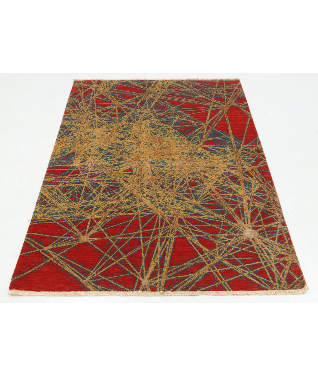 Dhanak 4'0'' X 5'10'' Power-Loomed Wool-Bamboo Silk Rug 4'0'' x 5'10'' (120 X 175) / Red / Gold