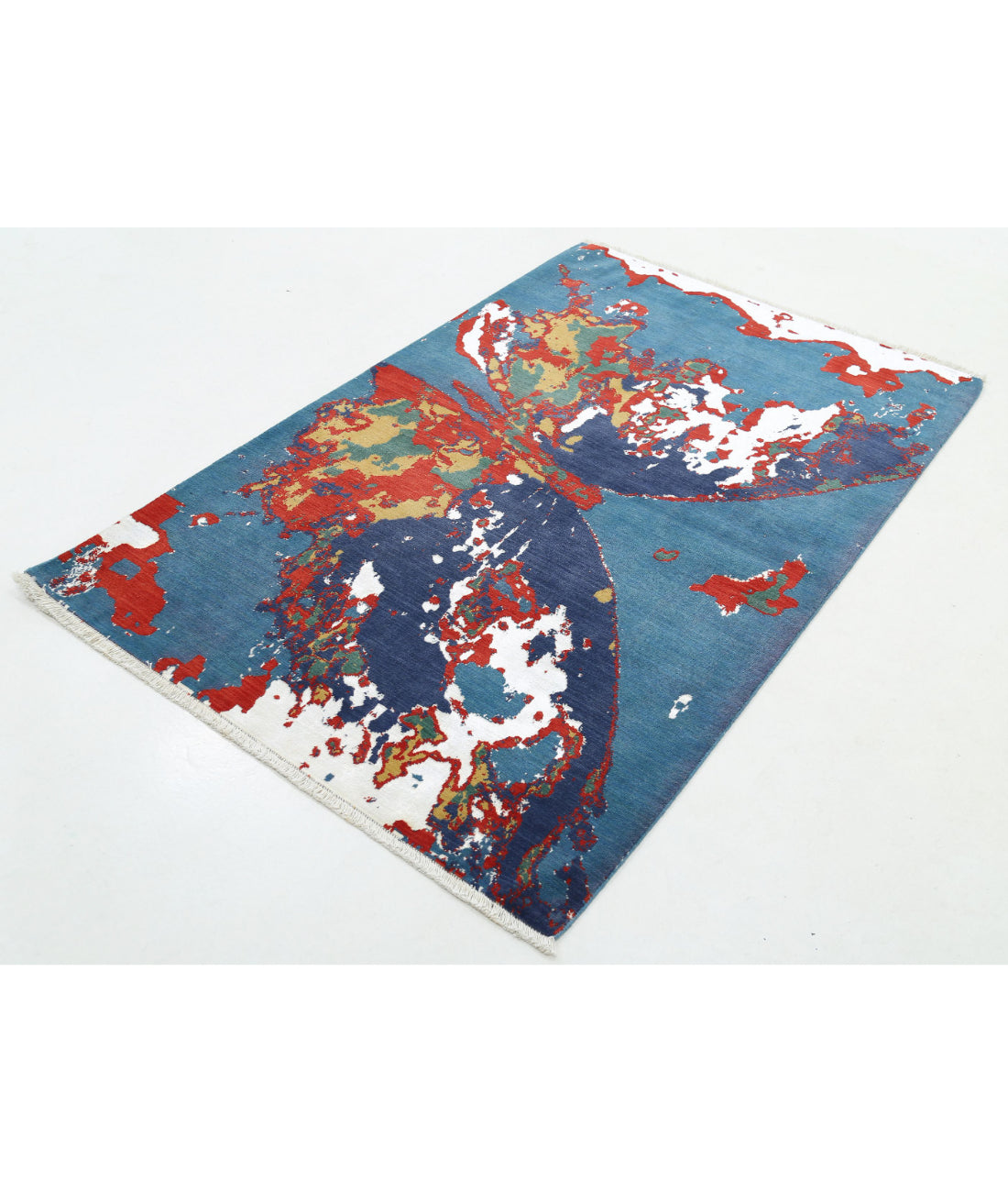 Dhanak 3'11'' X 6'1'' Power-Loomed Wool-Bamboo Silk Rug 3'11'' x 6'1'' (118 X 183) / Blue / Red