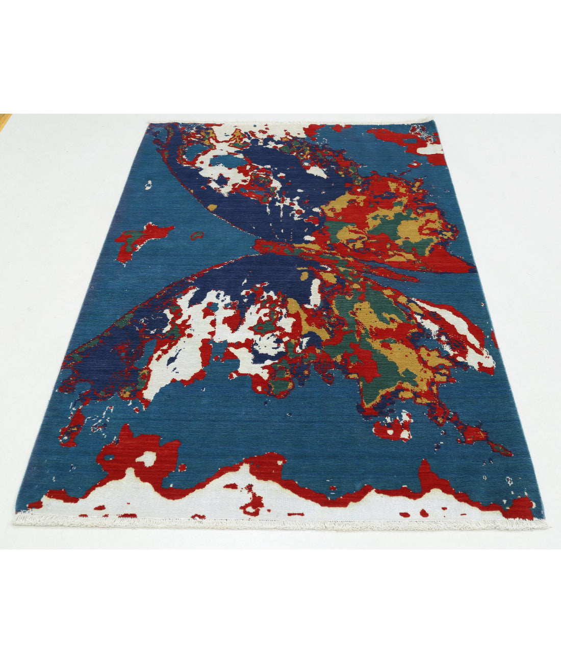 Dhanak 3'11'' X 6'1'' Power-Loomed Wool-Bamboo Silk Rug 3'11'' x 6'1'' (118 X 183) / Blue / Red